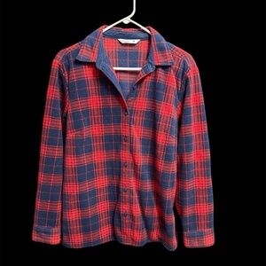 RIDERS by Lee Women's Plaid Button Up Long Sleeve Flannel Shirt Medium Red Blue